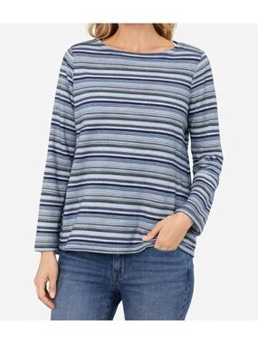 T by Talbots Striped Boatneck Long-Sleeve Top - Blue large petite
